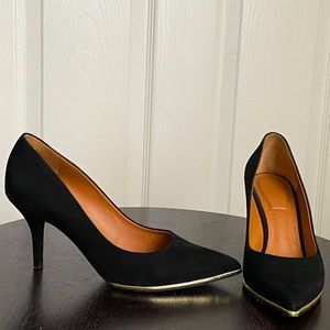 Authentic GIVENCHY black suede pump with metal rim